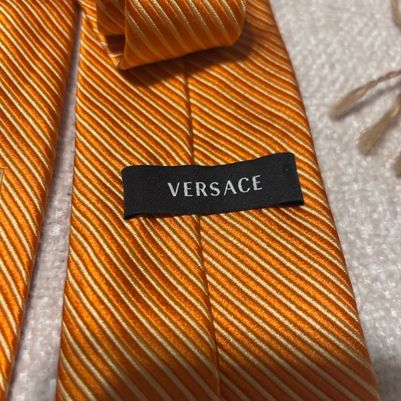 Versace Vibrant Orange Striped Tie